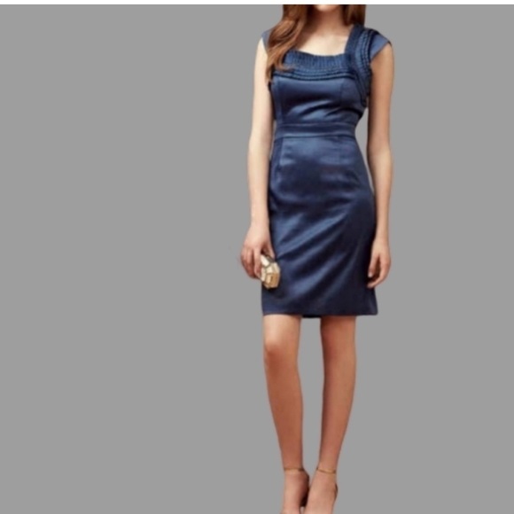 Reiss Lou Dress oil slick blue Ruffle Fitted Sz 6 - Picture 1 of 8